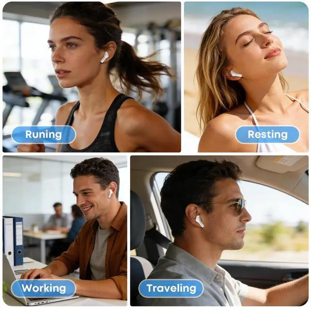 Alt view image 7 of 7 - Wireless Earbuds Bluetooth 5.4 HiFi Stereo Headphones with Noise Cancelling Mic, 50H Playback in Ear Buds with LED Digital Display, IPX7 Waterproof Earphones for Office/Running/Workout (White)