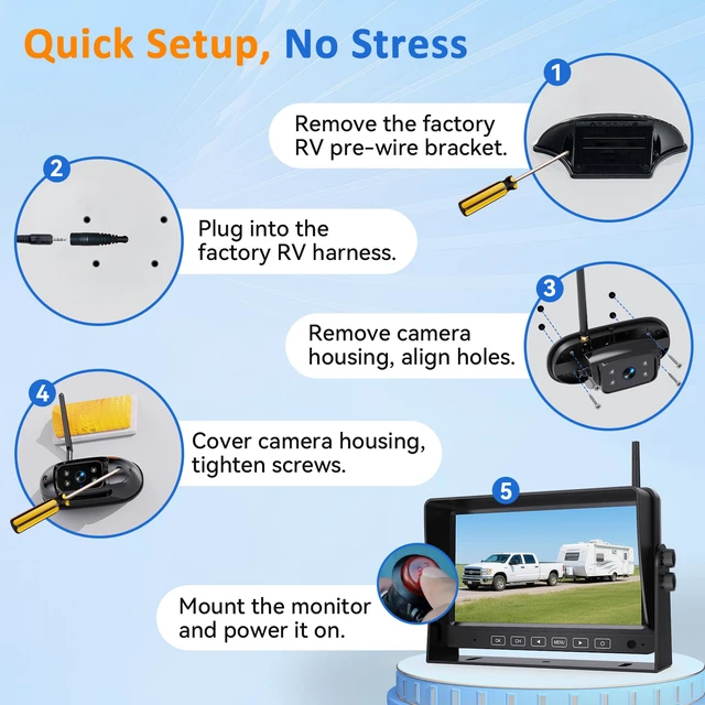 Alt view image 7 of 7 - HD 1080P RV Backup Camera Wireless Easy Install: Plug and Play 7'' DVR 4-Channels Split Screen for Furrion Pre-Wired RVs System - AI Motion Detection Rear View Camera Clear Night Vision to 32ft