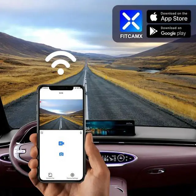 Alt view image 6 of 7 - Front 4K+Rear 1080P Dash Cam Adapts for Genesis GV70 2022-2026 (Part No#AR100), OEM Factory Look, Dual HD Video, Built-in WiFi & APP, Loop Recording, G-Sensor, Easy to Set, 128GB Card