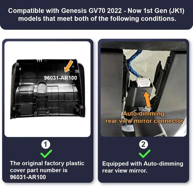 Alt view image 4 of 7 - Front 4K+Rear 1080P Dash Cam Adapts for Genesis GV70 2022-2026 (Part No#AR100), OEM Factory Look, Dual HD Video, Built-in WiFi & APP, Loop Recording, G-Sensor, Easy to Set, 128GB Card