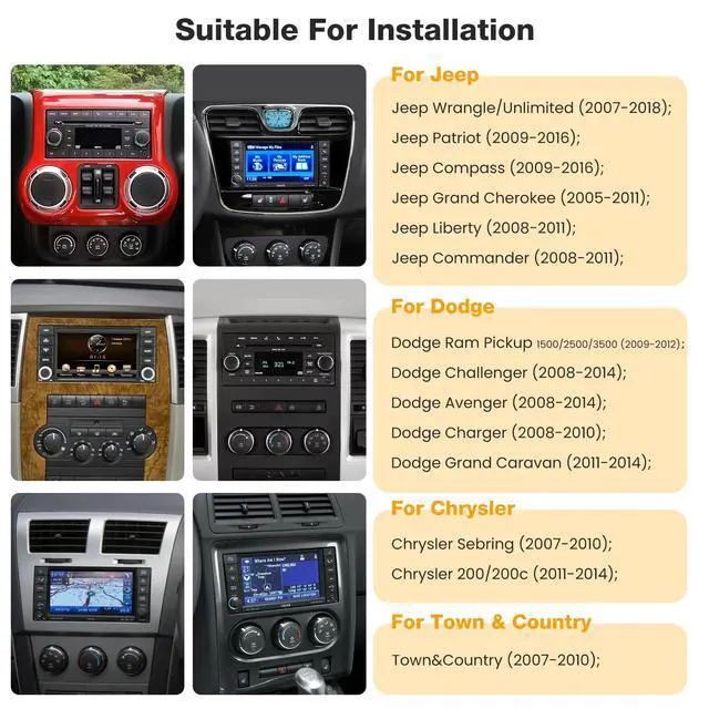 Alt view image 2 of 7 - (8Core + Android 15) Car Radio Stereo for Jeep Wrangler JK 2007-2018, for Dodge Ram 2009-2012, 10.2 Inch QLED Touch Screen with Wireless Carplay&Android Auto&Mirrolink,GPS Navigation&FM Radio