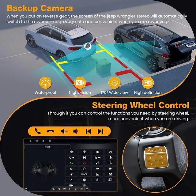 Alt view image 5 of 7 - (8Core + Android 15) Car Radio Stereo for Jeep Wrangler JK 2007-2018, for Dodge Ram 2009-2012, 10.2 Inch QLED Touch Screen with Wireless Carplay&Android Auto&Mirrolink,GPS Navigation&FM Radio