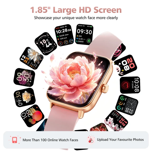 Alt view image 2 of 7 - Smart Watches for Women, 1.85" Alexa Fitness Trackers with Call & SMS, Heart Rate, SpO2, Stress & Sleep Monitor, IP68 Waterproof Smartwatch for Android iPhone Samsung etc., 100+ Sports Modes, 2 Bands