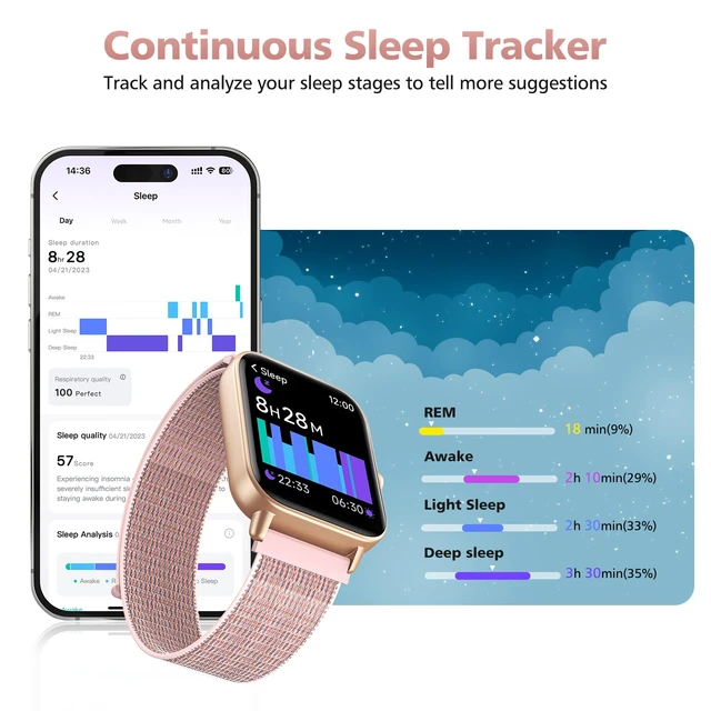 Alt view image 4 of 7 - Smart Watches for Women, 1.85" Alexa Fitness Trackers with Call & SMS, Heart Rate, SpO2, Stress & Sleep Monitor, IP68 Waterproof Smartwatch for Android iPhone Samsung etc., 100+ Sports Modes, 2 Bands