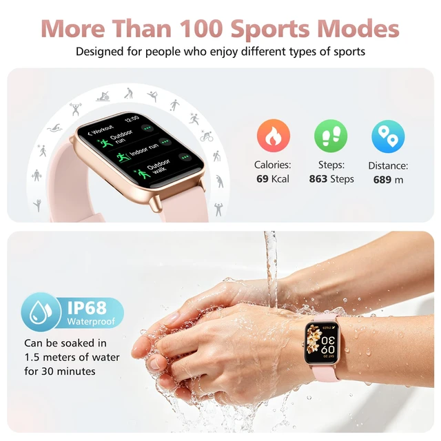 Alt view image 7 of 7 - Smart Watches for Women, 1.85" Alexa Fitness Trackers with Call & SMS, Heart Rate, SpO2, Stress & Sleep Monitor, IP68 Waterproof Smartwatch for Android iPhone Samsung etc., 100+ Sports Modes, 2 Bands