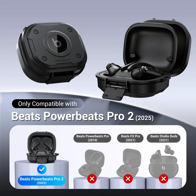 Alt view image 2 of 7 - for Beats Powerbeats Pro 2 Case Cover with Lock, Heavy Duty Full Coverage Hard Shell Protector, Secure Locking Latch, IPX5 Water-resistant, Jet Black (Not for the Powerbeats Pro 1)