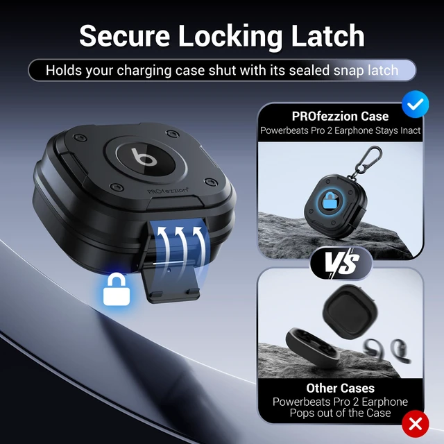 Alt view image 4 of 7 - for Beats Powerbeats Pro 2 Case Cover with Lock, Heavy Duty Full Coverage Hard Shell Protector, Secure Locking Latch, IPX5 Water-resistant, Jet Black (Not for the Powerbeats Pro 1)