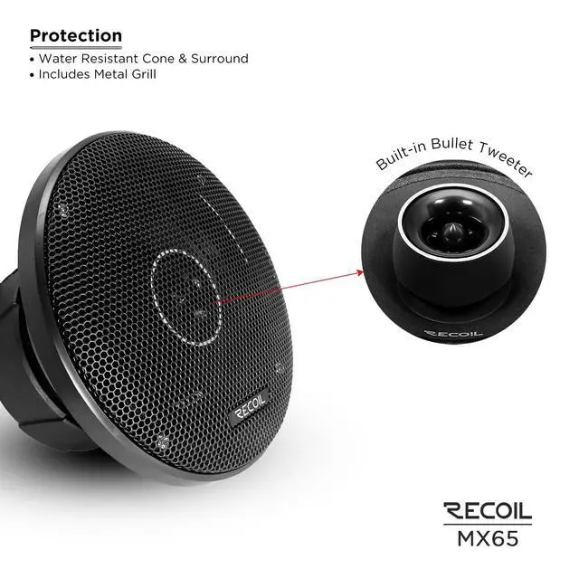 Alt view image 3 of 6 - MX65 6.5-Inch 2-Way Pro Audio Midrange Coaxial Speaker | with Built-in Bullet Tweeters 560 Watts Max Pair 4-Ohm Water Resistant Grills Included