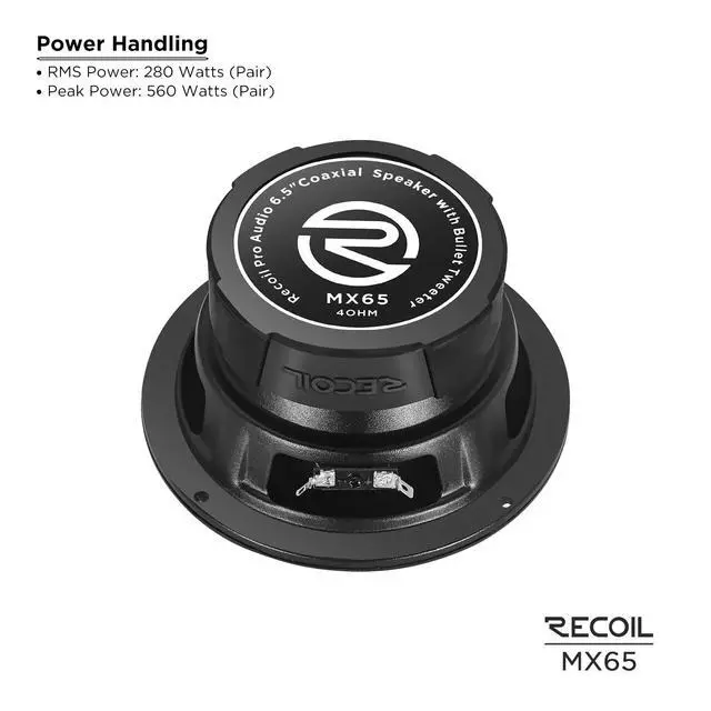 Alt view image 4 of 6 - MX65 6.5-Inch 2-Way Pro Audio Midrange Coaxial Speaker | with Built-in Bullet Tweeters 560 Watts Max Pair 4-Ohm Water Resistant Grills Included