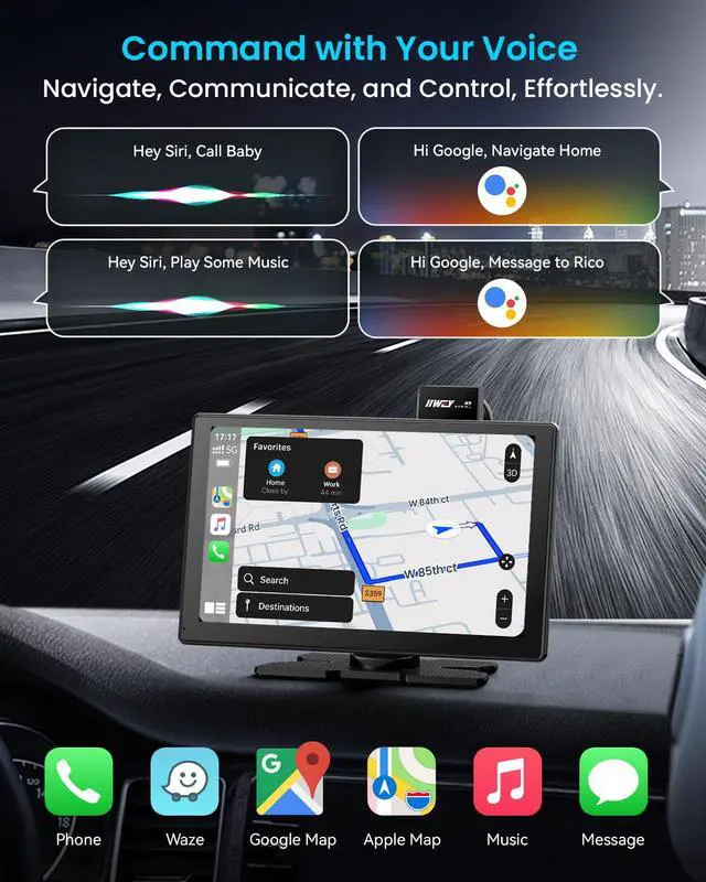 Alt view image 3 of 7 - IK9 9" Wireless CarPlay & Android Auto Screen, Portable Car Stereo with 4K Dash Cam & 1080p Rear Camera, CarPlay with Backup Camera, Touch Screen GPS Display, Mirror Link, Apple Car Play Screen
