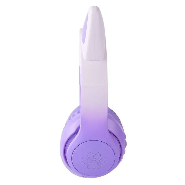 Alt view image 3 of 4 - Cat Ear Kids Headphones Bluetooth, LED Light up Wireless/Wired Mode Over Ear Headphones with Build in Microphone for School/Travel (Purple)
