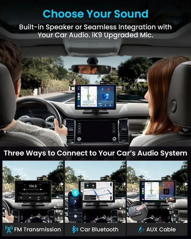Alt view image 5 of 7 - IK9 9" Wireless CarPlay & Android Auto Screen, Portable Car Stereo with 4K Dash Cam & 1080p Rear Camera, CarPlay with Backup Camera, Touch Screen GPS Display, Mirror Link, Apple Car Play Screen
