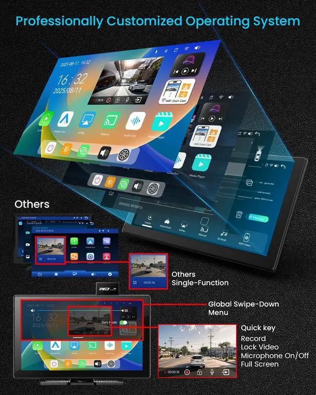 Alt view image 6 of 7 - IK9 9" Wireless CarPlay & Android Auto Screen, Portable Car Stereo with 4K Dash Cam & 1080p Rear Camera, CarPlay with Backup Camera, Touch Screen GPS Display, Mirror Link, Apple Car Play Screen