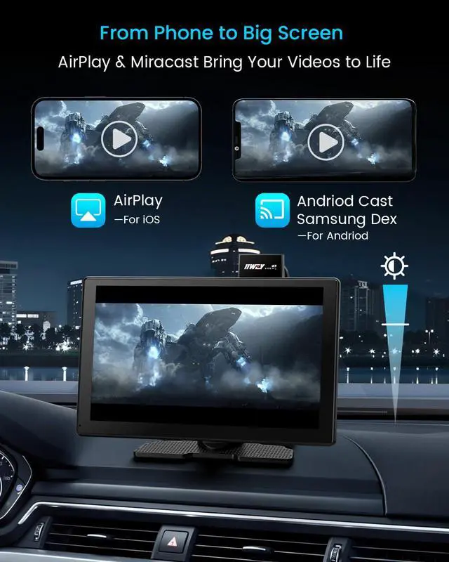 Alt view image 7 of 7 - IK9 9" Wireless CarPlay & Android Auto Screen, Portable Car Stereo with 4K Dash Cam & 1080p Rear Camera, CarPlay with Backup Camera, Touch Screen GPS Display, Mirror Link, Apple Car Play Screen