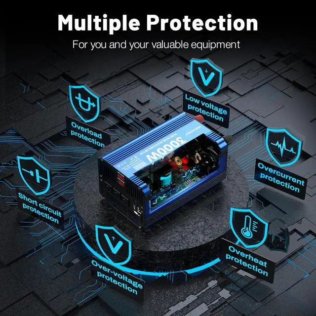 Alt view image 3 of 7 - 3000 Watt Pure Sine Wave Power Inverter 24V DC to 110V 120V Converter for Home, RV and Off-Grid Solar Systems with 3 AC Outlets, Dual USB Ports, LCD Display and Remote Control