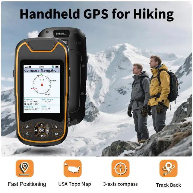 Alt view image 2 of 7 - Handheld GPS for Hiking, Rugged and Waterproof Handheld GPS Navigator, 3.2" Sunlight Readable Screen, Compact Satellite Handheld GPS with USA Topo Map, Multi-GNSS Support, Extra Battery Life