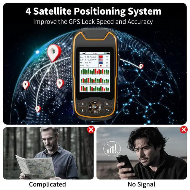 Alt view image 5 of 7 - Handheld GPS for Hiking, Rugged and Waterproof Handheld GPS Navigator, 3.2" Sunlight Readable Screen, Compact Satellite Handheld GPS with USA Topo Map, Multi-GNSS Support, Extra Battery Life