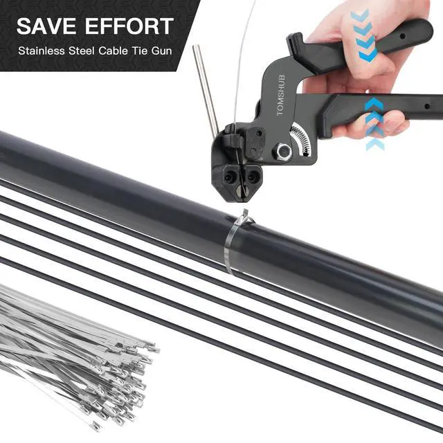Alt view image 2 of 7 - Stainless Steel Cable Tie Gun with 100 Pcs 11.8 inch Metal Zip Ties Tool, Heavy Duty Self-locking Cable Tie Gun Kit for Fastening and Cutting Fence Exhaust Pipe Outdoor