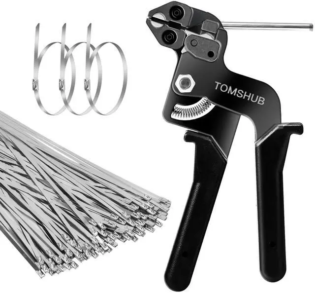 Main image of Stainless Steel Cable Tie Gun with 100 Pcs 11.8 inch Metal Zip Ties Tool, Heavy Duty Self-locking Cable Tie Gun Kit for Fastening and Cutting Fence Exhaust Pipe Outdoor