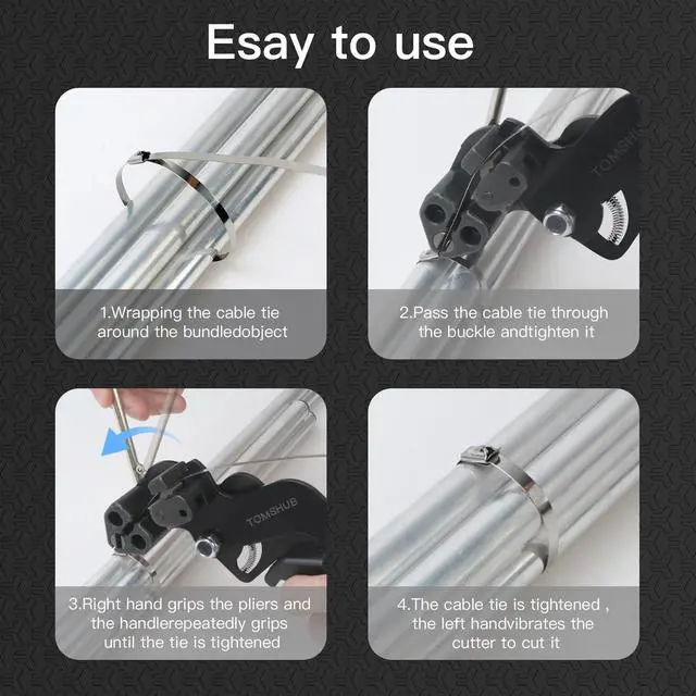 Alt view image 5 of 7 - Stainless Steel Cable Tie Gun with 100 Pcs 11.8 inch Metal Zip Ties Tool, Heavy Duty Self-locking Cable Tie Gun Kit for Fastening and Cutting Fence Exhaust Pipe Outdoor