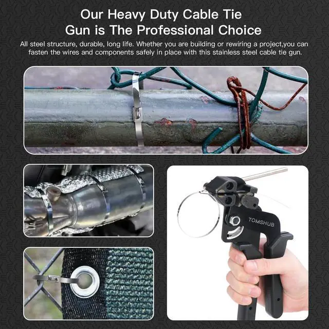 Alt view image 3 of 7 - Stainless Steel Cable Tie Gun with 100 Pcs 11.8 inch Metal Zip Ties Tool, Heavy Duty Self-locking Cable Tie Gun Kit for Fastening and Cutting Fence Exhaust Pipe Outdoor