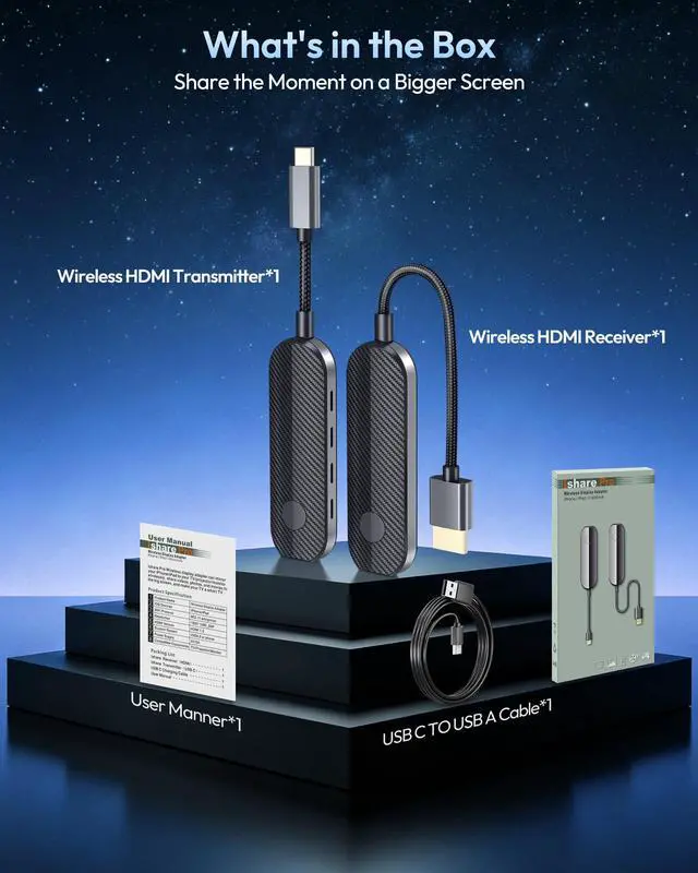 Alt view image 7 of 7 - Wireless HDMI USB-C Transmitter and Receiver Kit,HDMI Wireless Adapter Compatible with iPhone 15-17/iPad/MacBook for TV/Projector,1080P@60Hz 4K Decoding,165ft Range, No WiFi Needed