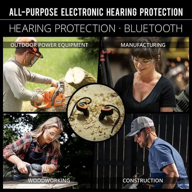 Alt view image 2 of 7 - Pro 2.0 Bluetooth Hearing Protection, OSHA Compliant Work Earbuds | 16+ hour battery, IP67 durability, noise-cancelling mic, 27 dB NRR, safety orange, professional work hearing protection