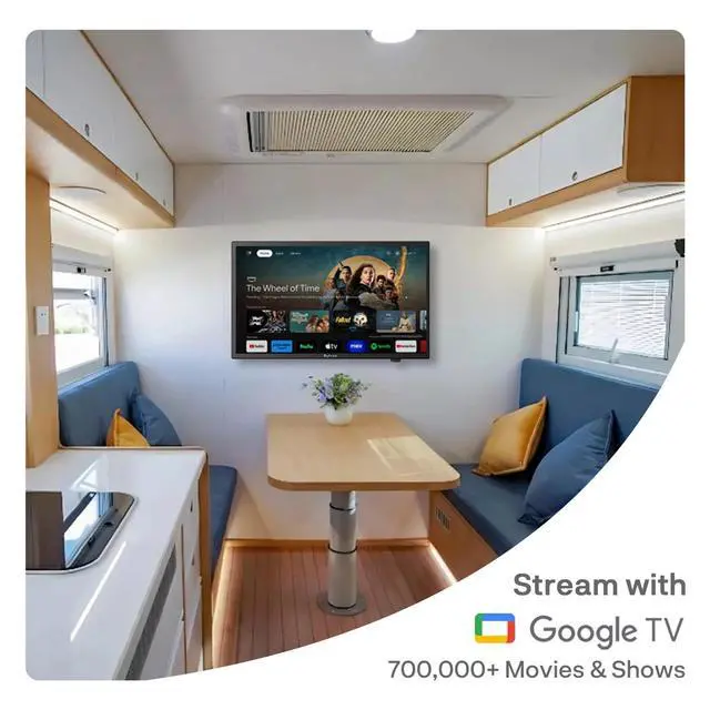Alt view image 2 of 7 - 19-Inch RV TV, 12 Volt Smart TV with Google OS, 178° Wide Viewing, HDMI/USB Ports, AC/DC Power, Voltage Protection for Camper, Motorhome and RV Use