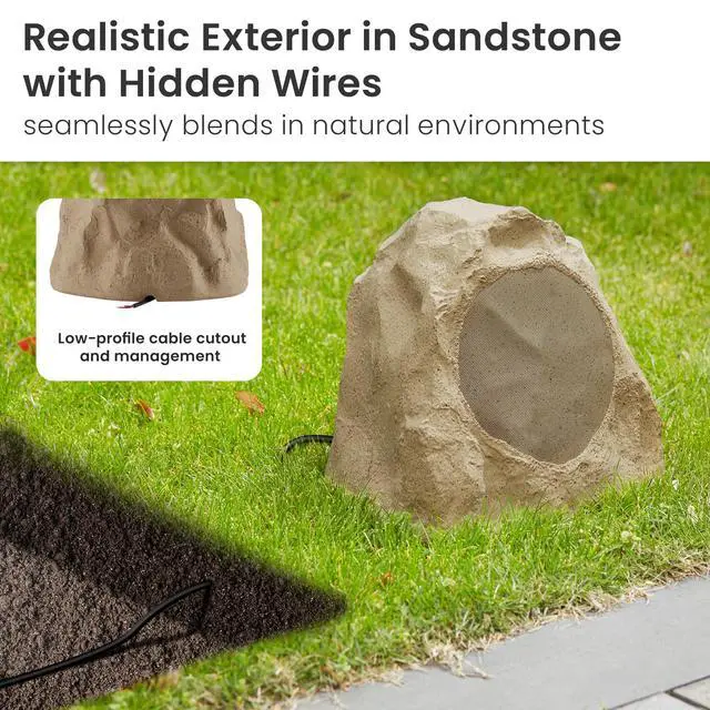 Alt view image 2 of 7 - 2R8S Outdoor Sandstone 8" Rock 2 Speaker Set for Deck Pool Spa Yard Garden