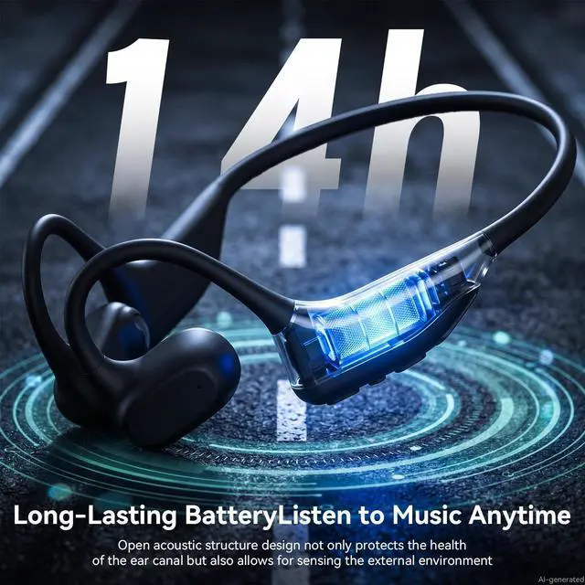 Alt view image 5 of 7 - Open Ear Headphones, Running Headphones Bluetooth 5.3, 14H Battery Sweatproof & Water-Resistant, Wireless with Built-in Mic for Sport, Cycling, Workout, Gift