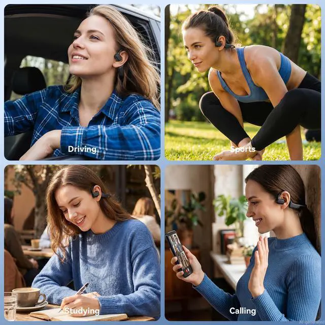 Alt view image 7 of 7 - Open Ear Headphones, Running Headphones Bluetooth 5.3, 14H Battery Sweatproof & Water-Resistant, Wireless with Built-in Mic for Sport, Cycling, Workout, Gift