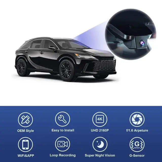 Alt view image 3 of 7 - 4K Dash Cam Suitable for Lexus RX 2023-2026 & RX Hybrid 350 350h 450h 500h (Gen5/AL30), OEM Factory Look, UHD 2160P Video, Built-in WiFi & APP, Loop Recording, G-Sensor, Plug & Play, 64GB Card