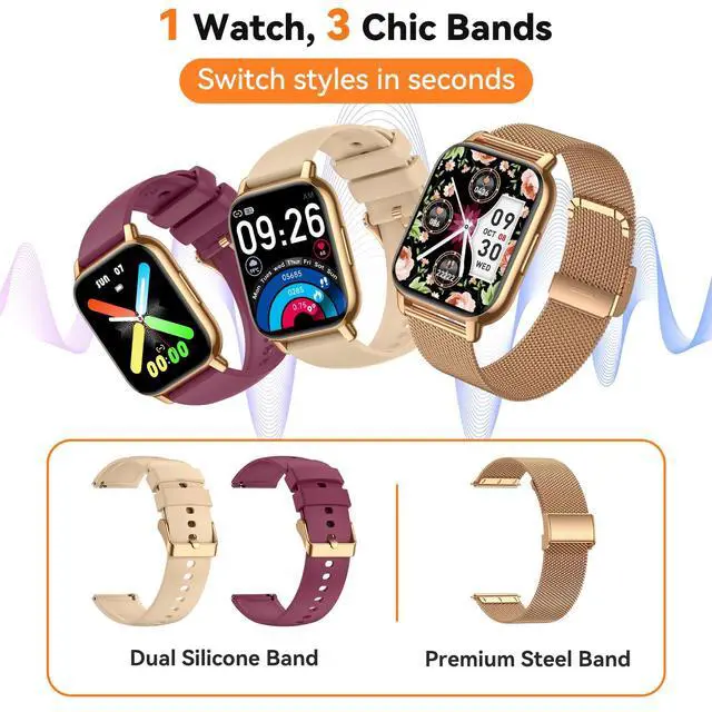 Alt view image 2 of 7 - Smart Watch for Women (3 Bands), Fitness Tracker with Bluetooth Calls | IPX8 Waterproof Smartwatch for Android iPhone, 112+ Sport Modes, Heart Rate/Sleep/SpO2 Monitor