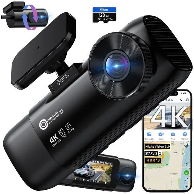 Main image of T1 4K 3-Channel Dash Cam, STARVIS 2, 128GB Card, WiFi, GPS, HDR | 4K front plus 1080P cabin and rear recording, full-color night vision, 24-hour parking mode, supports up to 512GB