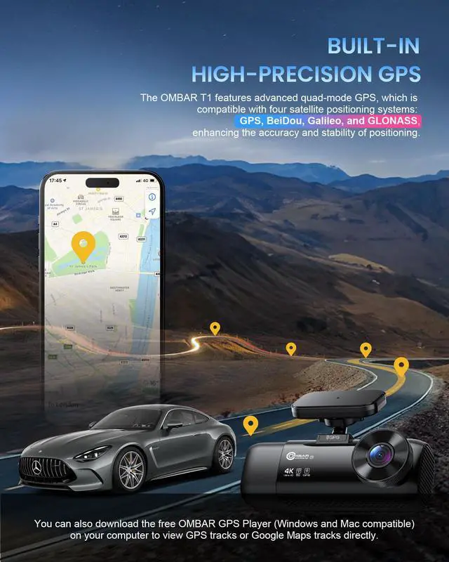 Alt view image 7 of 7 - T1 4K 3-Channel Dash Cam, STARVIS 2, 128GB Card, WiFi, GPS, HDR | 4K front plus 1080P cabin and rear recording, full-color night vision, 24-hour parking mode, supports up to 512GB