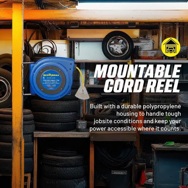 Alt view image 4 of 7 - Extension Cord Reels (12AWG x 40 FT (SJTOW Cable) w/LED Light-Up Tap) | Retractable extension cord reel delivers 15A/125V power through 12AWG SJTOW cord; LED triple tap improves visibility