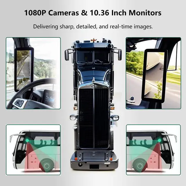 Alt view image 3 of 7 - Dual Monitor Truck Camera System, 10.36" Touchable Split Screen + Left & Right Dual Rear View Angle 1080P Cameras with IP69K Waterproof Night Vision Wide Angle DVR Recording for RV Truck Trailer Bus