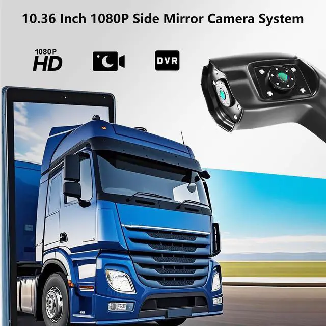 Alt view image 4 of 7 - Dual Monitor Truck Camera System, 10.36" Touchable Split Screen + Left & Right Dual Rear View Angle 1080P Cameras with IP69K Waterproof Night Vision Wide Angle DVR Recording for RV Truck Trailer Bus