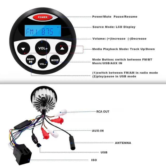 Alt view image 6 of 7 - Boat Marine Stereo Receiver Bluetooth - 45 x 4 Watts Audio AM FM Gauge Waterproof Radio Tuner Streaming for Boats Golf Cart ATV UTV and Spa Hot Tubs GR304