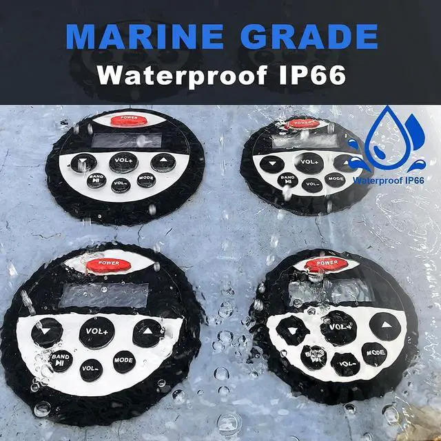 Alt view image 2 of 7 - Boat Marine Stereo Receiver Bluetooth - 45 x 4 Watts Audio AM FM Gauge Waterproof Radio Tuner Streaming for Boats Golf Cart ATV UTV and Spa Hot Tubs GR304