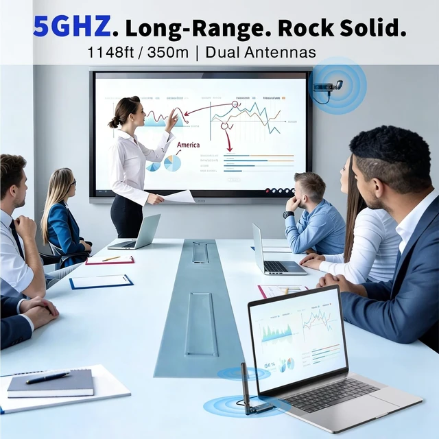 Alt view image 2 of 7 - Wireless HDMI Transmitter and Receiver Kit, 5GHz Long Range 1148ft (350m), Plug & Play 1080P Full HD,TX+RX (Expandable to 6 Screens), Compatible with Laptop/Camera/Projector/HDTV Black