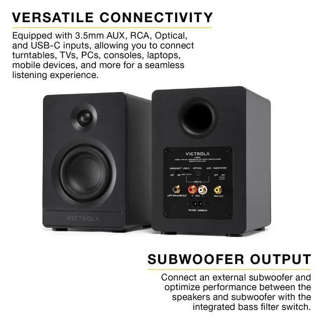 Alt view image 7 of 7 - Tempo - Bluetooth Bookshelf Speaker Pair - Black | Powered speaker pair with Auracast multi-speaker streaming, RCA, optical, aux and USB-C inputs, subwoofer output