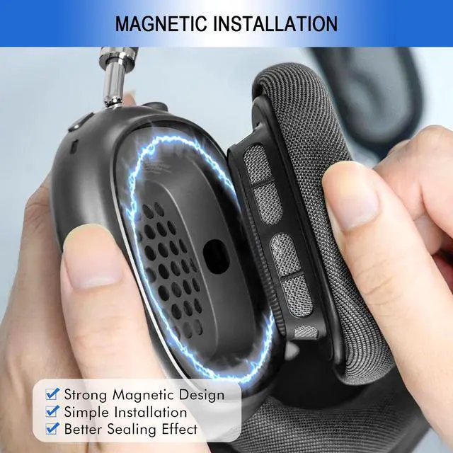 Alt view image 4 of 7 - Mesh Ear Cushions for Apple AirPods Max - Upgraded Ear Cup Covers for Airpods Max Headphones - Original Silicone Design Strong Magnet (Gray)