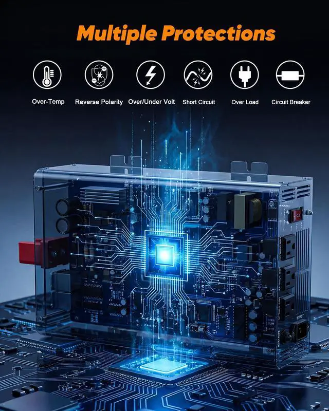 Alt view image 4 of 7 - 2000W Sump Pump Battery Backup, Uninterruptible Power Source with Pure Sine Wave Inverter & LCD, 10ms Auto Switch & Fast Charging for Power Outage Protection