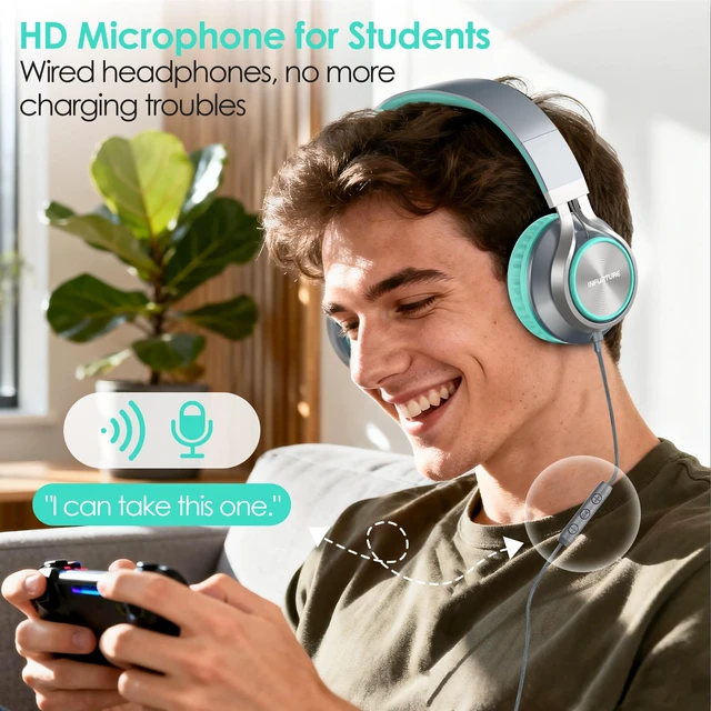 Alt view image 4 of 7 - USB C Headphone for School & Adults Over-Ear Headphone with Mic Type-C Headphone, Adjustable Headband, Lightweight, Tangle-Free Cable. Ideal for iPhone 17/16/15/iPad/Students/Travellers