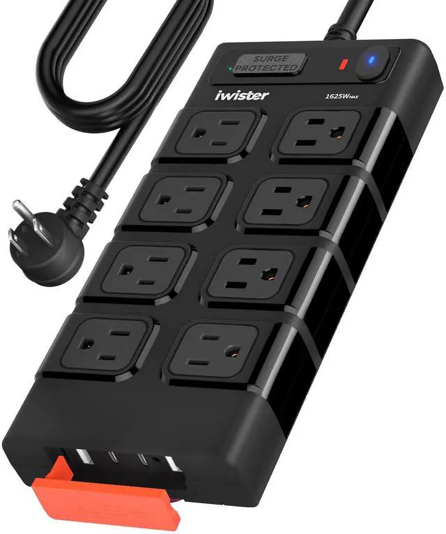 Main image of Outdoor Power Strip Waterproof IPX6, Outlet Extender, 15.5W, 8 AC, 2 USB C | 5FT Extension Cord with Surge Protector, 1625W/13A, Wall-Mountable, Ideal for Home Office, Kitchen, Porch, Patio, UL Listed