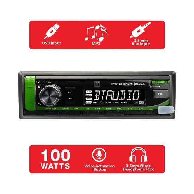 Alt view image 2 of 7 - TRJDR14G Tractor Radio for John Deere Bluetooth | Plug-n-play harness with headphone jack, also fits McCormick, JCB & Case IH, Bluetooth, USB port, weatherproof tractor radio