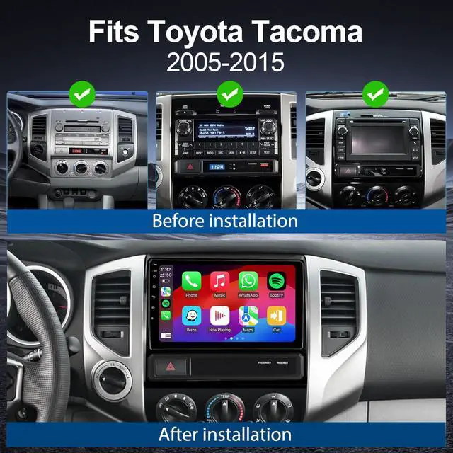 Alt view image 4 of 7 - Car Stereo Radio for Toyota Tacoma 2005-2015 with Wireless Carplay&Android Auto/9 inch Touch Screen/Android12/FM RDS/GPS Navigation/HD Backup Camera (2GB+32GB+HD Backup Camera)