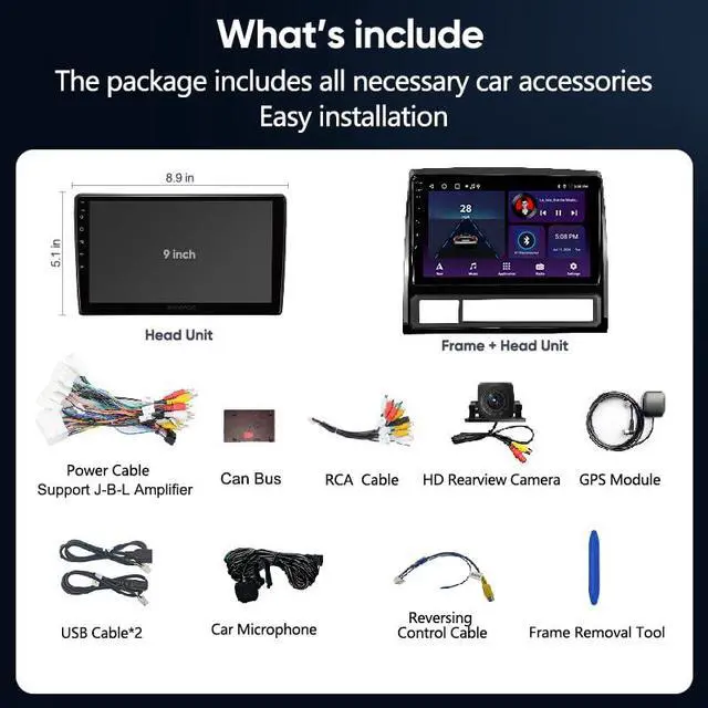 Alt view image 7 of 7 - Car Stereo Radio for Toyota Tacoma 2005-2015 with Wireless Carplay&Android Auto/9 inch Touch Screen/Android12/FM RDS/GPS Navigation/HD Backup Camera (2GB+32GB+HD Backup Camera)