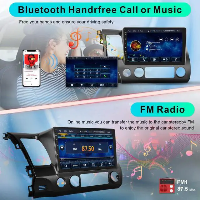 Alt view image 5 of 7 - Car Stereo Radio for Honda Civic 2006 2007 2008 2009 2010 2011 with Wireless Carplay & Android Auto,10.1 Inch 1080P Touch Screen for Civic Radio with Bluetooth FM Mirror Link SWC No Camera